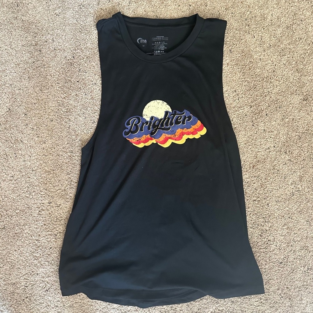 Zyia Active‎ Tank Top Brighter Graphic Sleeveless Athletic Black Medium